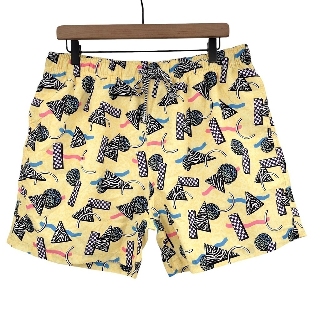 NEW Boardies Swim Trunks Novelty 80s Print Yellow 5" Inseam Swim Shorts | XL
